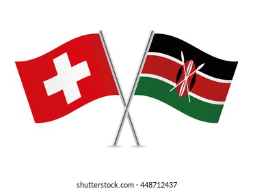 Swiss and Kenyan flags. Vector illustration.