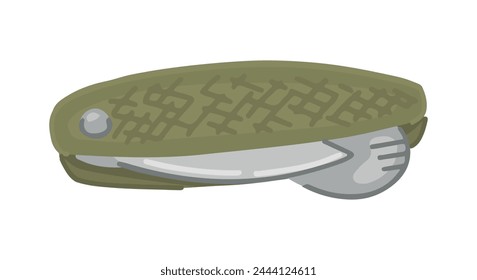 Swiss knife doodle. Clipart of travel equipment, hiking tools. Cartoon vector illustration isolated on white.