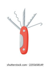 Icono del vector del doodle de cuchillo suizo. Ilustración de un juego de cuchillos turísticos.