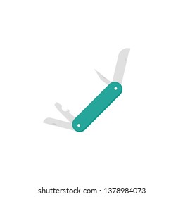 Swiss knife in flat design. Multitool for camping. Vector illustration.