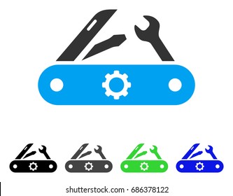 Swiss Knife flat vector pictogram. Colored swiss knife gray, black, blue, green icon versions. Flat icon style for graphic design.