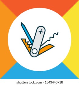 Swiss knife icon colored line symbol. Premium quality isolated penknife element in trendy style.
