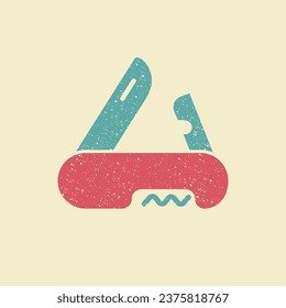 Icono de cuchillo suizo. Icono plano en estilo retro. Ilustración vectorial