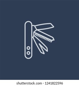 Swiss knife icon. Swiss knife linear design concept from Camping collection. Simple element vector illustration on dark blue background.