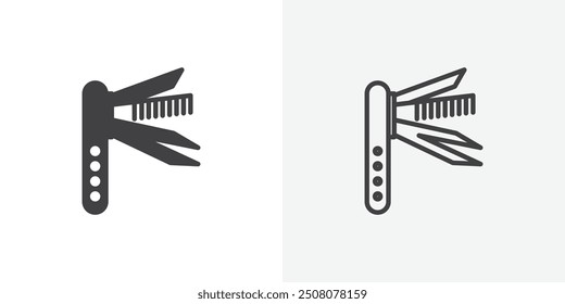 Swiss knife icon in solid and outlined style