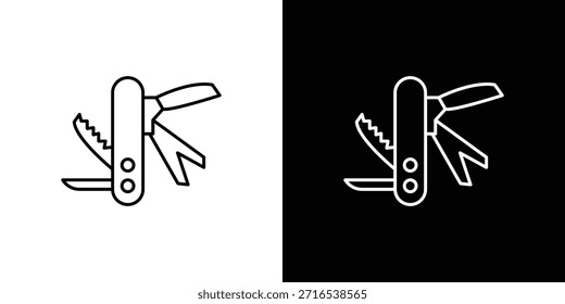 Esquema del logotipo del icono del cuchillo suizo. Vectores de línea delgada
