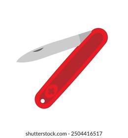 Swiss knife travel red illustration. Tourist camping knife ,knife camping set cartoon. equipment camp, tent outdoor, hiking summer knife camping sign.