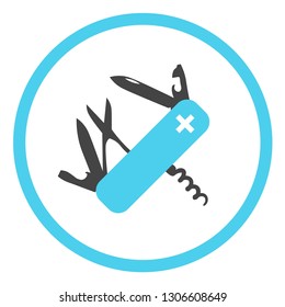 Swiss knife vector icon in a round frame on a white background