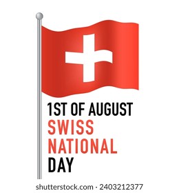 Swiss made - Guarantee label with a waving flag of Switzerland. Swiss National Flag on white background. Vector illustration