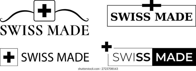Conjunto de iconos de fabricación suiza que muestra varios diseños para su uso en marca y etiquetado