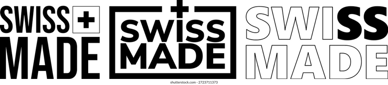 Conjunto de iconos de fabricación suiza que muestra varios diseños para su uso en marca y etiquetado