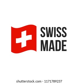 Swiss made icon with Switzerland flag. Vector logo or premium quality warranty label for Swiss made product package design