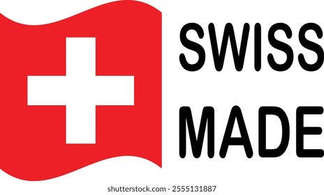 Swiss made icon with Switzerland flag.  premium quality warranty label for Swiss made product package design. in trendy style. Vector
