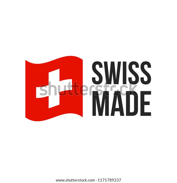 Swiss made icon with Switzerland flag. Vector logo\
or premium quality warranty label for Swiss made product package\
design