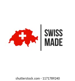 Swiss made label icon with Switzerland flag on map. Vector quality logo badge for Swiss made brand product premium tag