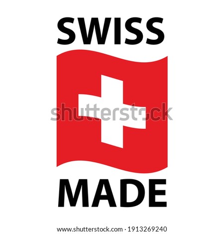 Swiss made logo - icon with wavy flag of Switzerland - Swiss made products package label