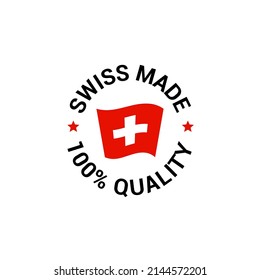 Schweizer Produktetikett. Qualitätsflagge, Vektoraufkleber-Symbol der Schweiz