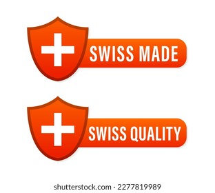 Logo de sello de Suiza. Calidad suiza. Icono de la insignia de calidad de Suiza con bandera suiza. Hecho en suizo. Icono original de sello de calidad superior. Ilustración del vector