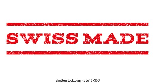 Swiss Made watermark stamp. Text caption between parallel lines with grunge design style. Rubber seal stamp with dirty texture. Vector red color ink imprint on a white background.