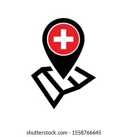 Swiss Map and pin vector icon. Make your own custom location pin icon. Navigation and route concept illustration.