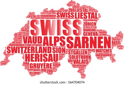 Swiss map silhouette vector tag cloud