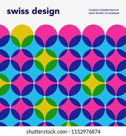 Swiss minimalistic poster. Retro colorful abstract geometric artwork cover. Minimal creative pattern template design. Scandinavian style cool vintage shapes. Web banner, branding vector background 