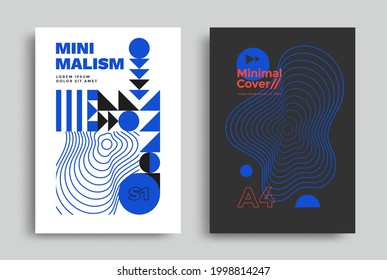 Swiss modern design posters with geometric color shapes. Minimal abstract composition for flyer, brochure A4. Vector template