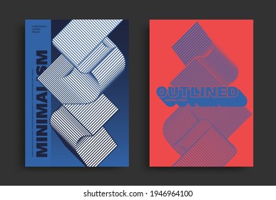 Swiss modern geometric poster layout. Minimal duotone abstract cover design with blend line shape. Vector A4 flyer.