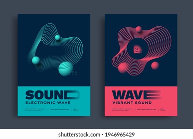 Schweizer Musikfestivals-Poster mit abstrakten Wellenlinien. Elektronische Soundabdeckung in duotonfarbener Form. Minimale a4-Grafikvorlage.