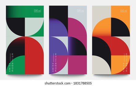 Swiss Modernism Banners Set. Minimal Graphic Design.  Simple Geometric Shapes And Forms.