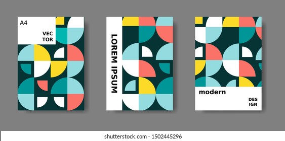 Swiss modernism cover, annual report , magazine, poster set. Simple colorfull shapes design for book cover, flyer, annual report.