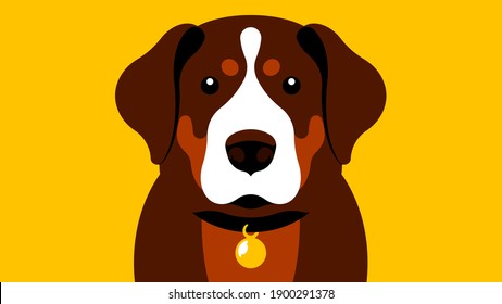 Swiss Mountain Dog. Swiss Mountain dog head and body. Purebred. Dog face muzzle. Vector illustration. Dog portrait, mascot, symbol.