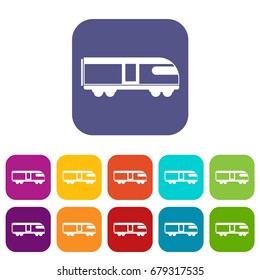Swiss mountain train icons set vector illustration in flat style In colors red, blue, green and other
