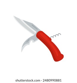 Swiss multi tool knife isolated on white background. Vector cartoon flat icon of penknife.