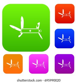 Swiss multipurpose knife set icon in different colors isolated vector illustration. Premium collection
