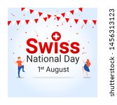 Swiss National Day 1st August Switzerland Celebration People Vector, Swiss National Day Vector