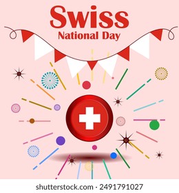 Swiss national day celebration festival with red background and Swiss flag emblem