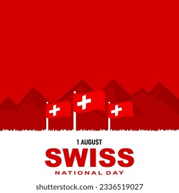 Swiss national day celebration with its national flags, fireworks, and the alps mountains. European country national day.