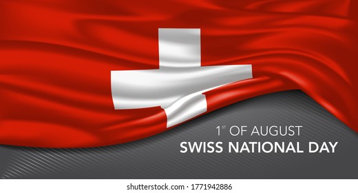 Schweizer Tagesgrußkarte, Banner mit Vorlagentext Vektorgrafik. Schweiz Gedenkurlaub 1. August Design-Element mit weißem Kreuz