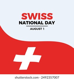 Swiss National Day poster vector illustration. Waving Switzerland flag frame vector. Abstract Swiss flag symbol. Template for background, banner, card. August 1. Important day