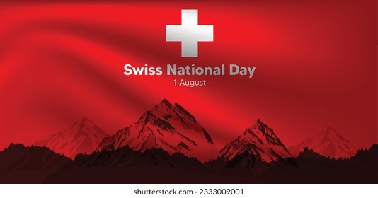 Swiss National Day vector poster 1 August with mountain