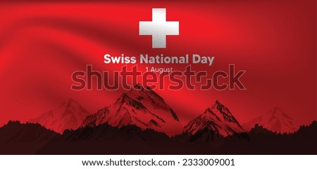 Swiss National Day vector poster 1 August with mountain