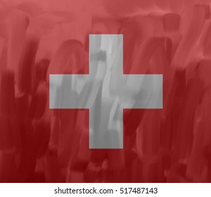  Swiss painted / drawn vector flag. Dramatic, unusual look. Vector file contains flag and texture layers