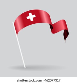 Swiss pin icon wavy flag. Vector illustration.
