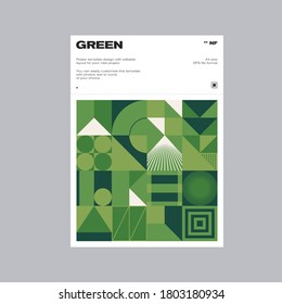 Swiss poster design template layout with clean typography and minimal vector pattern with colorful abstract geometric shapes. Great for branding, presentation, album print, website header, web banner.