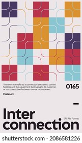 Swiss poster design template layout with clean typography and minimal vector pattern with colorful abstract geometric shapes. Great for branding, presentation, album print, website header, web banner.