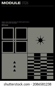 Schweizer Plakatdesign-Template-Layout mit sauberer Typografie und minimalem Vektormuster mit bunten abstrakten geometrischen Formen. Ideal für Branding, Präsentation, Albumdruck, Website-Header, Web-Banner.