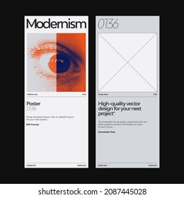 Swiss poster design template layout with clean typography and minimal vector pattern with colorful abstract geometric shapes. Great for branding, presentation, album print, website header, web banner.