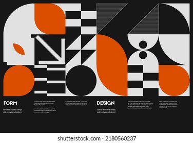Swiss poster design template layout with clean typography and minimal vector pattern with colorful abstract geometric shapes. Bold form graphic design, useful for album print,website header,web banner