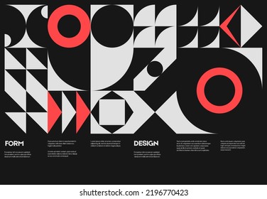 Swiss poster design template layout with clean typography and minimal vector pattern with colorful abstract geometric shapes. Bold form graphic design, useful for album print,website header,web banner